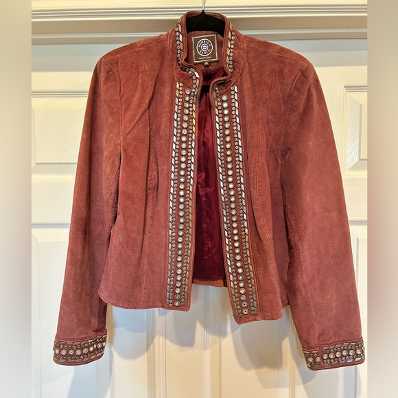 Double D Ranch Suede Studded Jacket size M GUC like a deep rose color